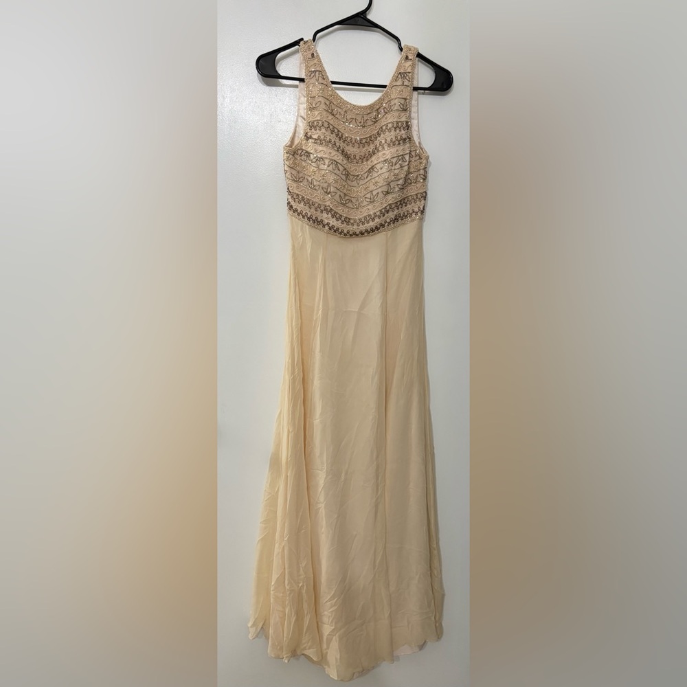Vintage Alyce Designs Women Sleeveless Beaded Silk Maxi DressSize2 Wedding Guest